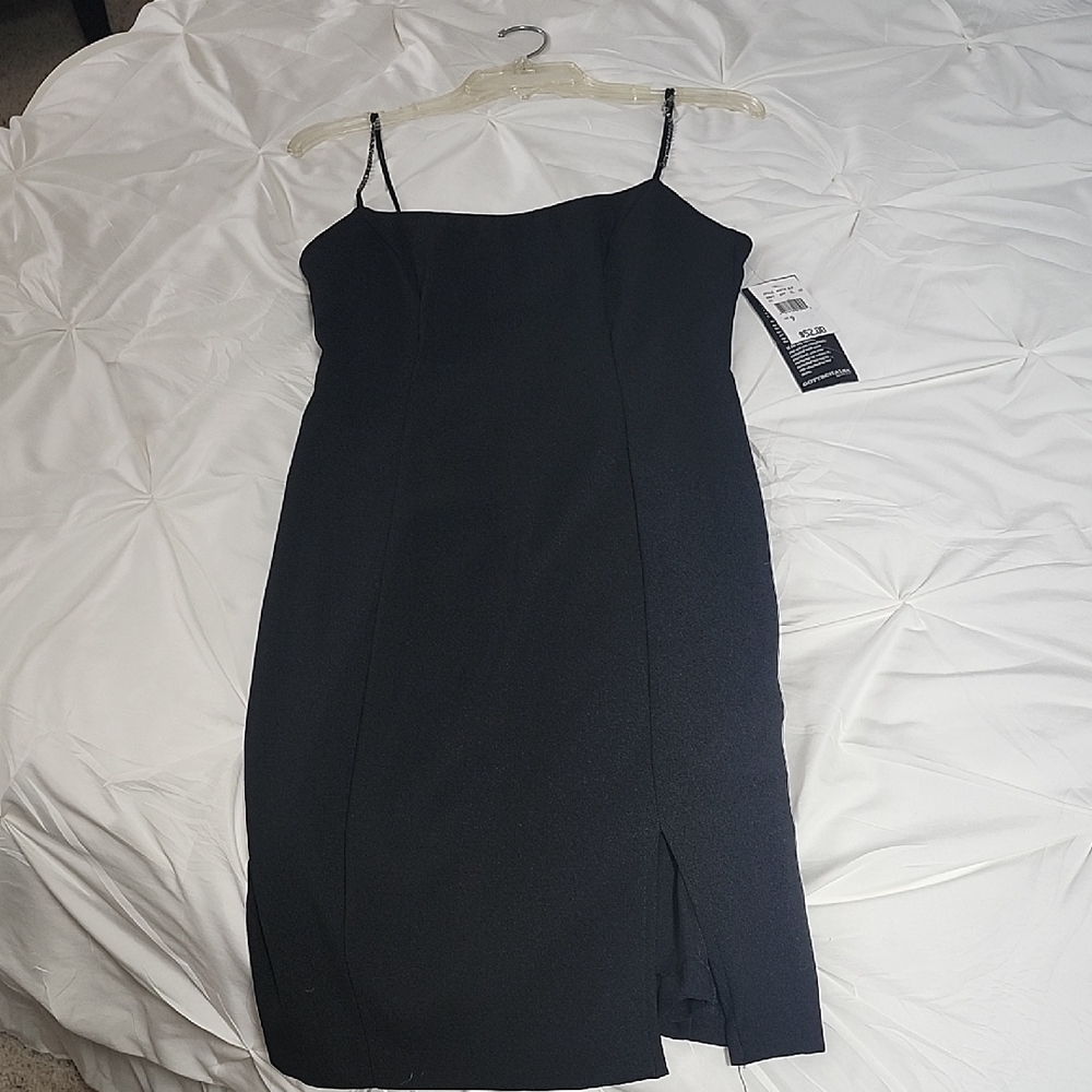 Elegant Black Dress With Rhinestone Straps NWT